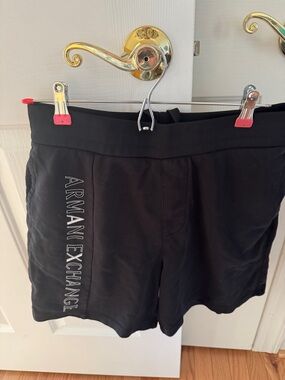 Armani Exchange Black Athletic Shorts with Vertical Logo